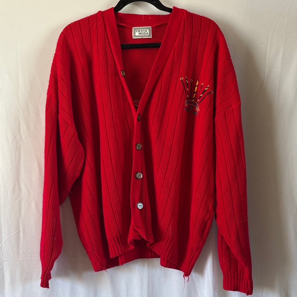 Vintage Fiesta Moda Red Ribbed Ski Club Cardigan